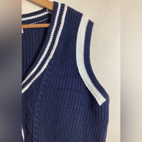 Tennis Prep Chunky Cable Knit Sweater Vest Size 2X Navy Blue Classic Retro Y2K - Picture 6 of 13
